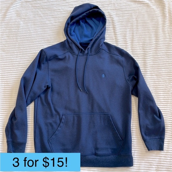 Mens Izod Navy Hooded Sweatshirt Advantage Performance Stretch Large neck warmer - Picture 1 of 14
